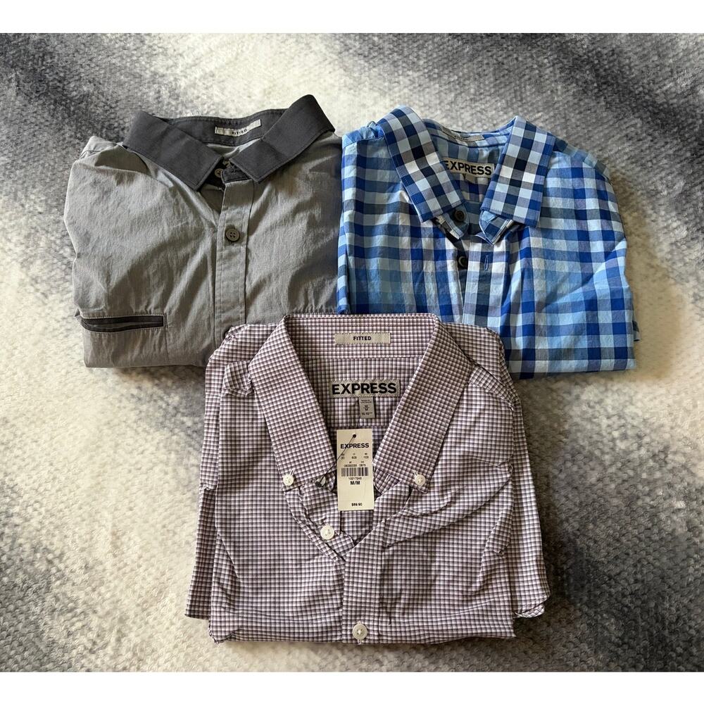 Express Mens Fitted Button Up Dress Shirts 3 Piece Bundle Size M 15-15.5 1MX NWT
